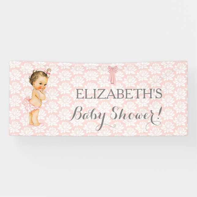 Vintage Baby Girl Pink White & Gray Banner (Horizontal)