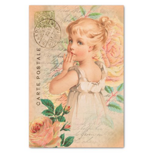 Vintage Baby Girl Postcard Decoupage Tissue Paper