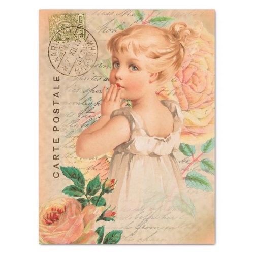 Vintage Baby Girl Postcard Decoupage Tissue Paper