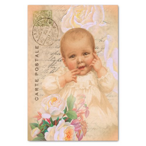 Vintage Baby Girl Postcard Decoupage Tissue Paper