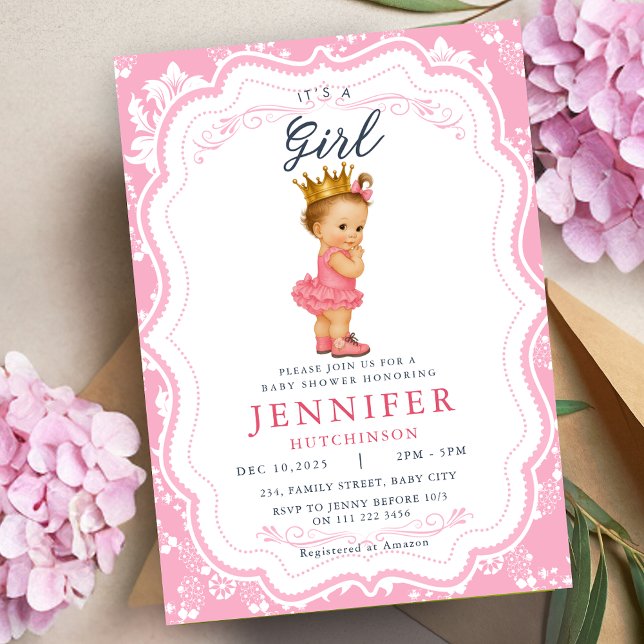 Vintage Baby Girl Princess Baby Shower Invitation (Vintage Baby Girl Princess Baby Shower Invitation)