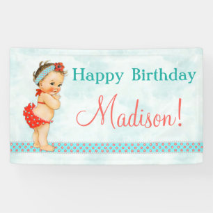 Vintage Baby Girl Red Bathing Suit Banner