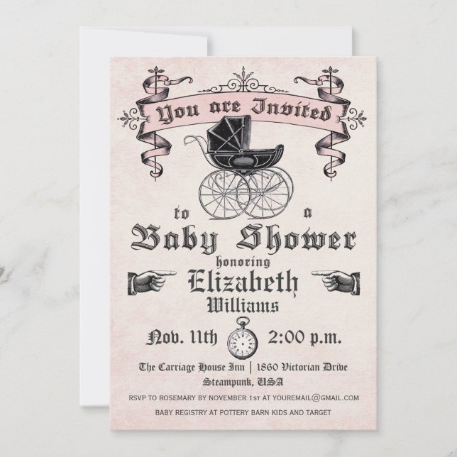 Vintage Baby Girl Shower Invitation (Front)