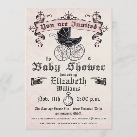 Vintage Baby Girl Shower Invitation
