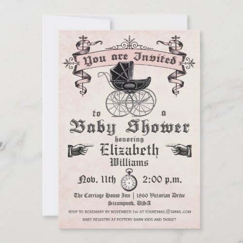 Vintage Baby Girl Shower Invitation