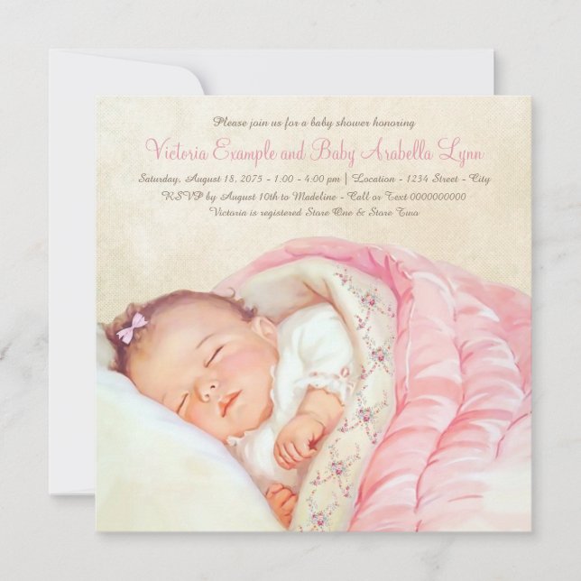 Vintage Baby Girl Shower Invitation (Front)