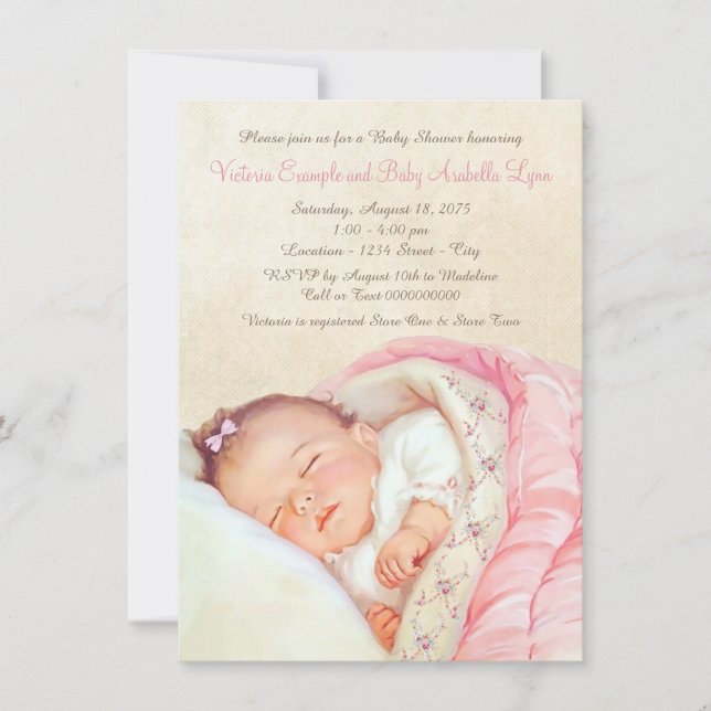 Vintage Baby Girl Shower Invitation (Front)