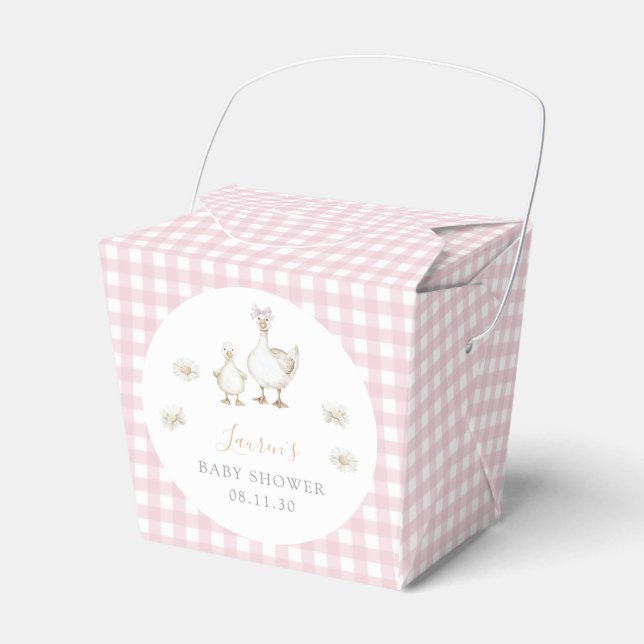 Vintage Baby Girl Silly Goose Pink Bow Shower Favor Boxes (Front Side)