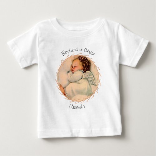 Vintage Baby Girl Sleeping Angel on Cloud Baby T_Shirt