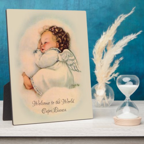 Vintage Baby Girl Sleeping Angel on Cloud Plaque