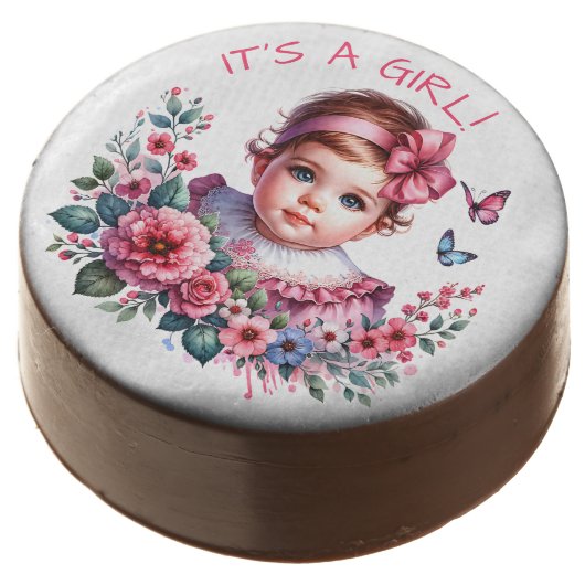 Vintage Baby Girl's Baby Shower | It's a Girl Chocolate Covered Oreo (Angled)