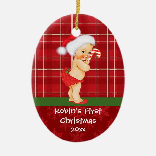 Vintage Baby Girl's First Christmas Ornament (Front)