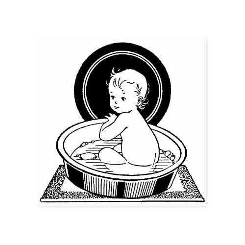 Vintage Baby in Bath Rubber Stamp