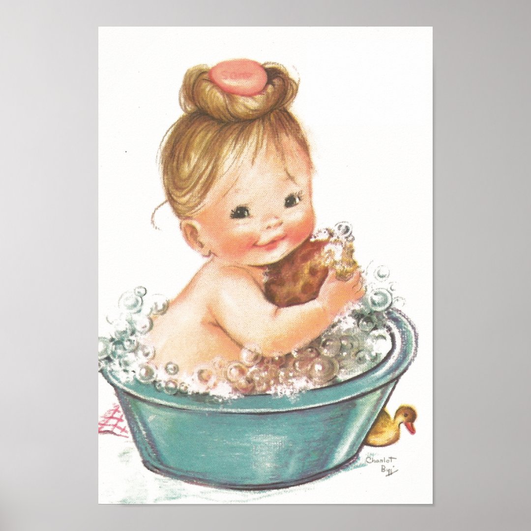 Vintage Baby in Bathtub Poster Zazzle