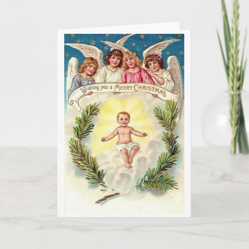 Vintage Baby Jesus and Angels Christmas Card