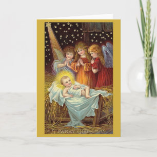 Vintage Baby Jesus and Angels Christmas Card