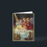 Vintage Baby Jesus And Angels Religious Christmas  Holiday Card<br><div class="desc">A vintage religious Christmas Card of baby Jesus on Christmas eve . A vintage retro nativity scene .For Christians And traditional Catholics. And also the card represents the holy god baby Jesus around him angels with stars in the background praying around the new born God Jesus Grab this elegant religious...</div>