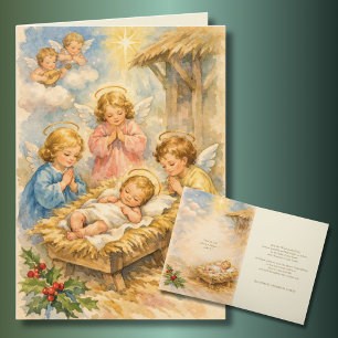 Vintage Baby Jesus Angels Scripture Verse  Holiday Card