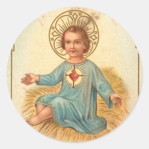 Vintage Baby Jesus Christ German Holy Card Classic Round Sticker