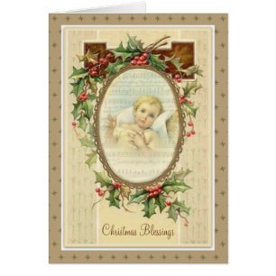 Vintage Baby Jesus Christmas Holly Berries & Ivy Cards