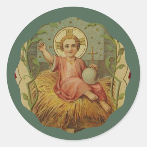 Vintage Baby Jesus in a  Manger Classic Round Sticker