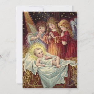 Vintage Baby Jesus in Manger Christmas Card