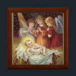 Vintage Baby Jesus in Manger  Gift Box<br><div class="desc">A colorful vintage image of baby Jesus in the manger with angels.</div>