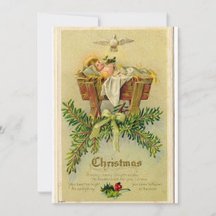 Vintage Baby Jesus in Manger Greeting Card
