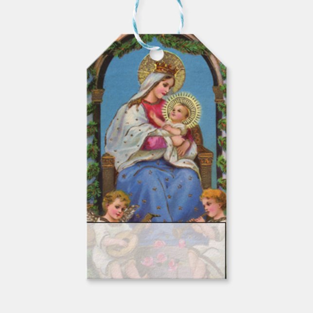 Vintage Baby Jesus Mary and Angels Christmas Gift Tags (Front)