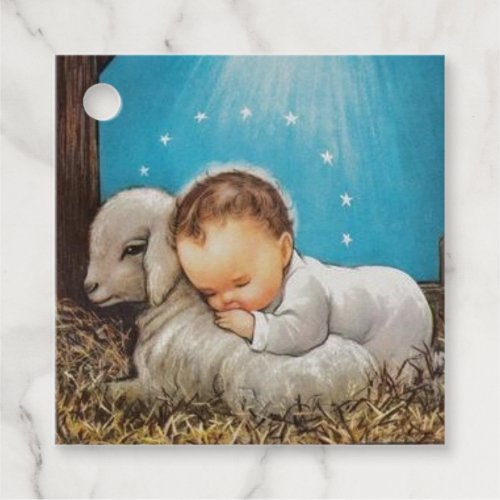 Vintage Baby Jesus Sleeping With A Lamb Favor Tags