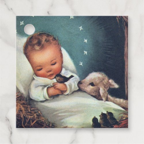 Vintage Baby Jesus Sleeping With A Lamb Favor Tags