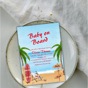 VIntage Baby On Board Beach Surfing Baby Shower Invitation