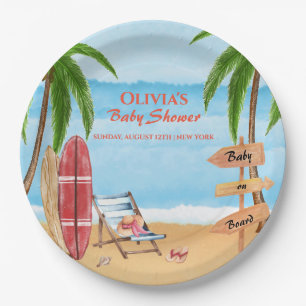 Vintage Baby On Board Surfing Baby Shower Paper Plates