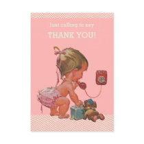 Vintage Baby on Phone Baby Shower Thank You Card