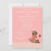 Vintage Baby on Phone Pink Chevrons Baby Shower Invitation (Back)