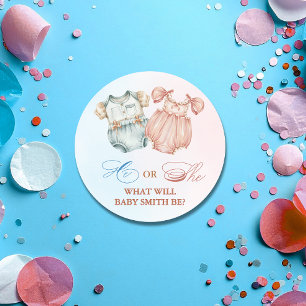 Vintage Baby Outfit He or She Gender Reveal Classic Round Sticker