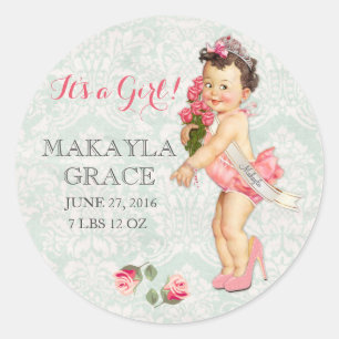 Vintage Baby Pageant Princess Girl Customize Name Classic Round Sticker