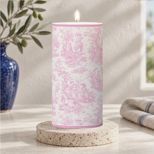 Vintage baby pink toile de jouy printed pillar candle