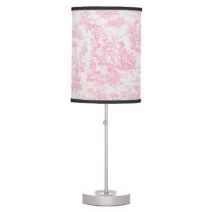 Vintage baby pink toile de jouy printed table lamp