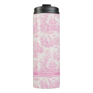 Vintage baby pink toile de jouy printed thermal tumbler