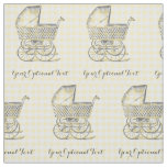 Vintage Baby Pram on yellow gingham Fabric