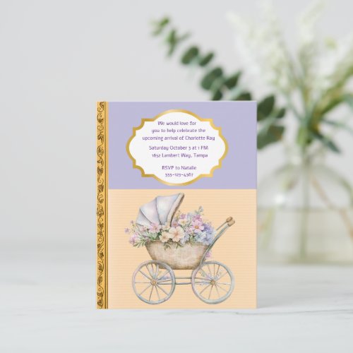 Vintage Baby Pram Shower Digital Download Invitation