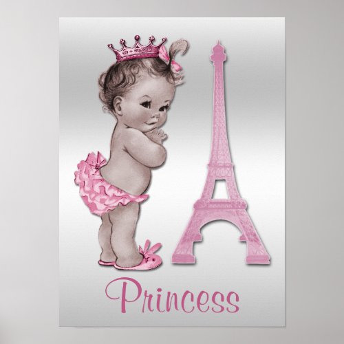 Vintage Baby Princess and Eiffel Tower Poster