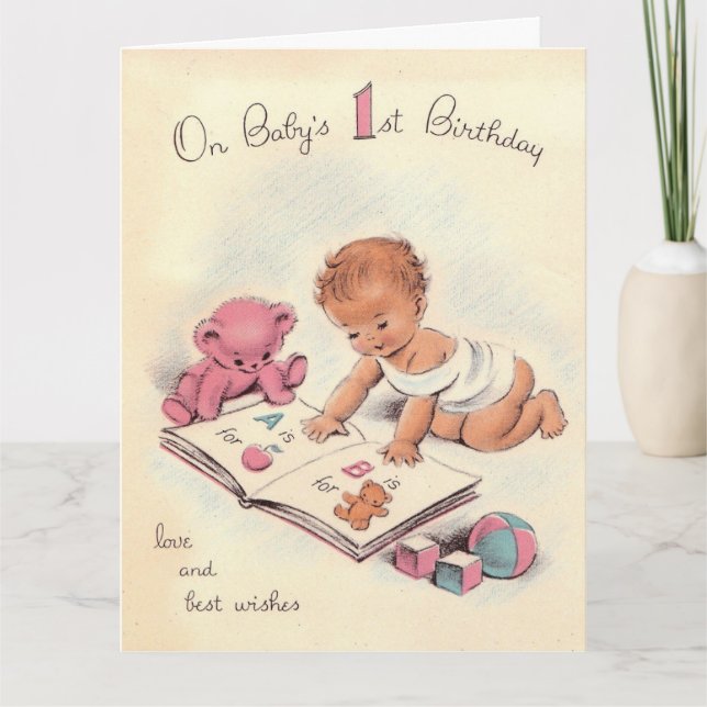 Vintage Baby’s First Happy Birthday Card (Front)