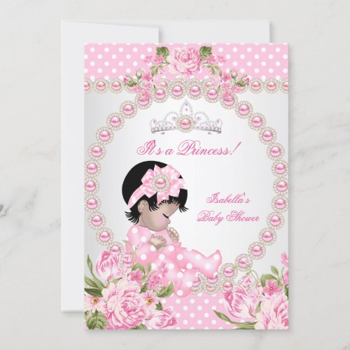Vintage Baby Shower Asian Girl Pink Pearl Rose 2D Invitation