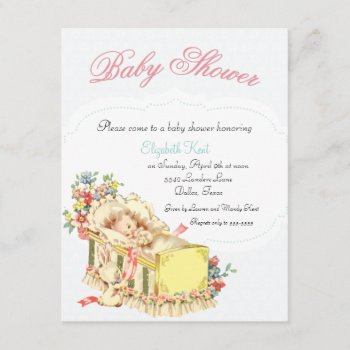 Vintage Baby Shower Baby Inside Crib And Flowers Invitation by jardinsecret at Zazzle