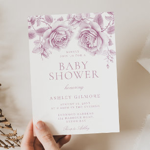 Vintage Baby Shower Blush Pink Flowers  Invitation