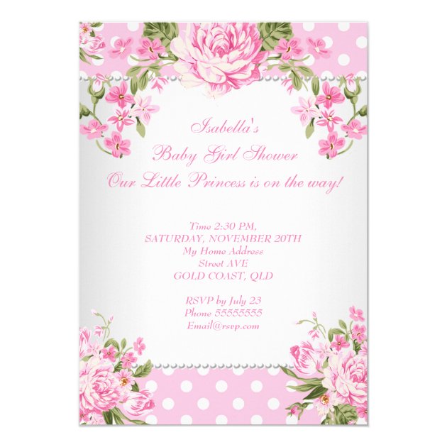 Vintage Baby Shower Brunette Girl Pink Tea Party Invitation