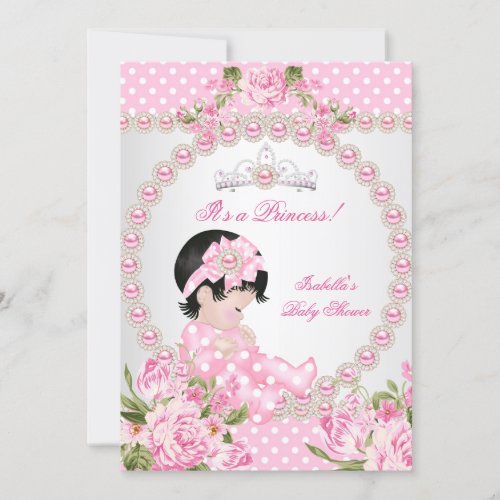 Vintage Baby Shower Cute Girl Pink Pearl Rose 2A Invitation