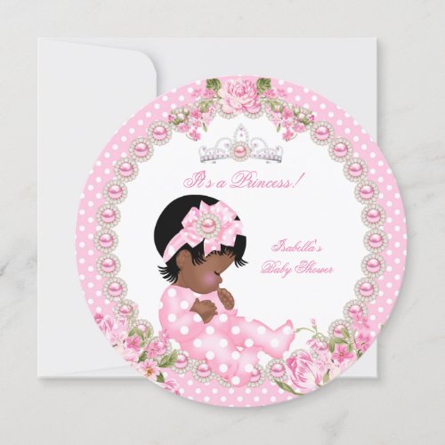Vintage Baby Shower Cute Girl Pink Pearl Rose 3B Invitation